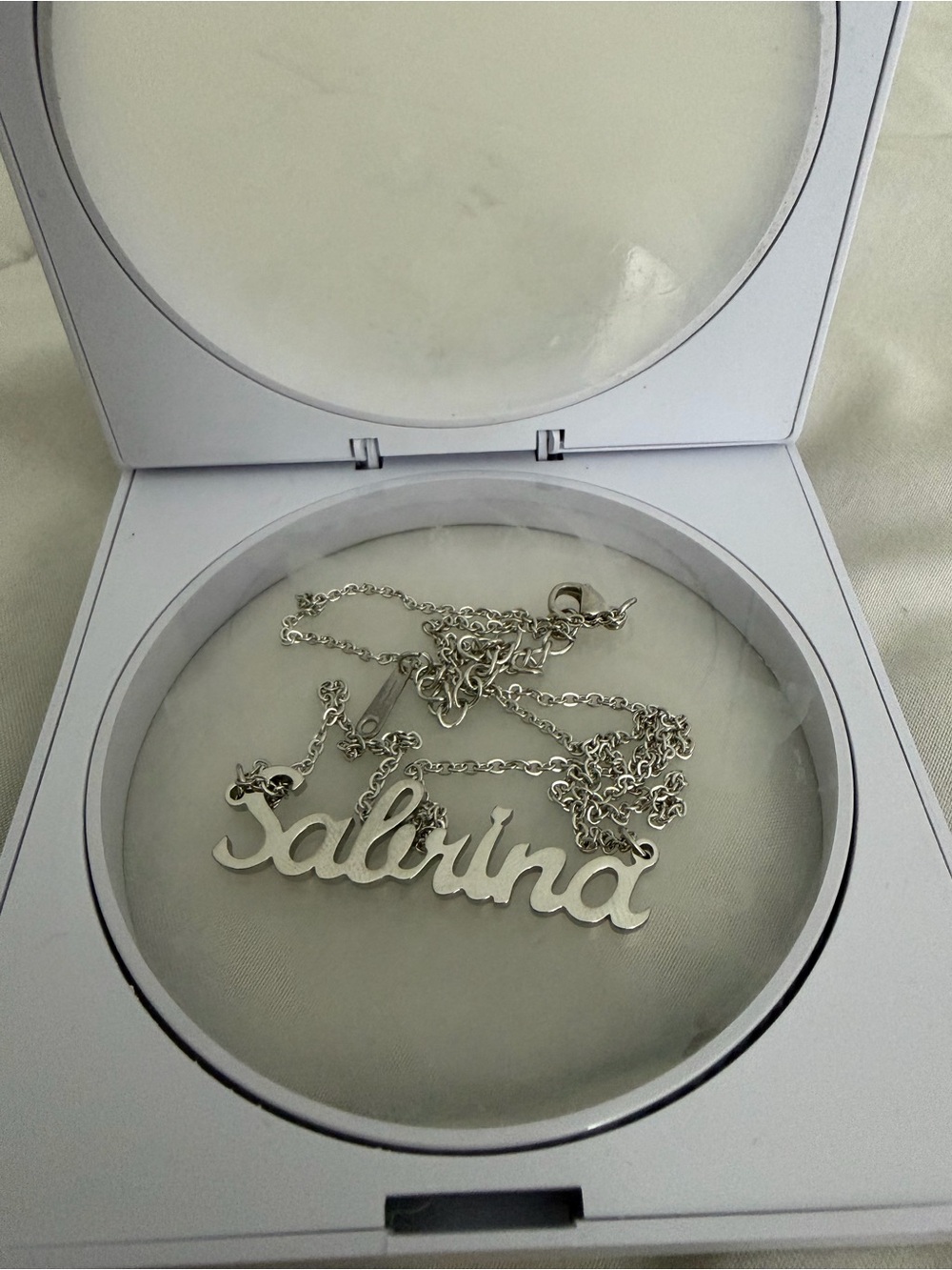 Silver 'Sabrina' Nameplate Necklace - Personalized Script Pendant